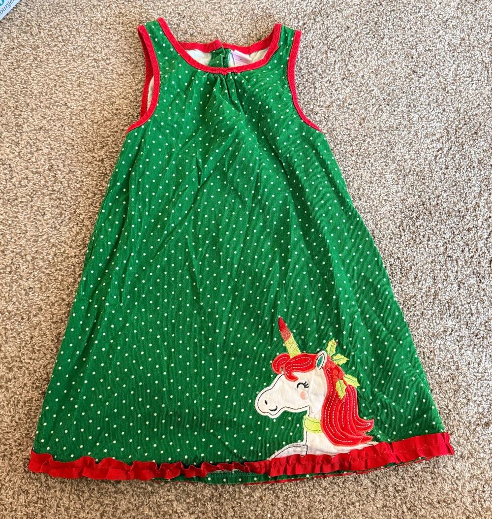 Nannette Kids Unicorn Dress Green Polka Dot Corduroy Size 6T Vintage